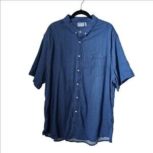 Asos Design Blue Denim Chambray Short Sleeves Button Down Shirt Size 4XL